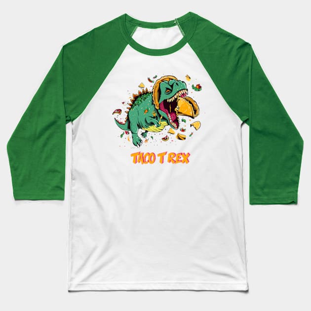 Taco T-Rex Baseball T-Shirt by myvintagespace